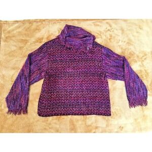 K.D. Spring Cowell Neck Fringe Sweater Woman's Size L Purple Multi Color